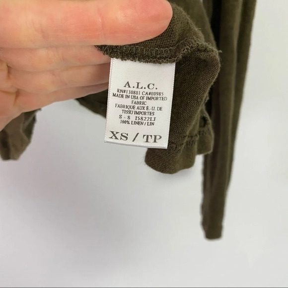 A.L.C. Linen Tee Shirt Womens Size XS Crop Shirt Top Tshirt Green Cross Back ALC - Picture 8 of 13